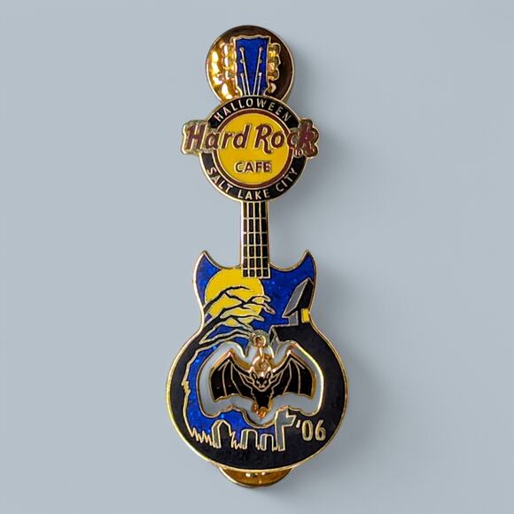 Accessories - Hard Rock Pin 2006 Salt Lake City Halloween Guitar Dangle Bat